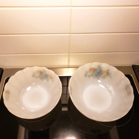 ⭐ARCOPAL "FRUITS de FRANCE" 2 WHITE MILK GLASS SCALLOPED BOWLS 1970s VINTAGE - Picture 3 of 15